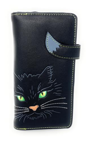 Shag Wear Fluffy Cat Large Animal Wallet For Women and Teen Girls Vegan Faux Leather Black 7