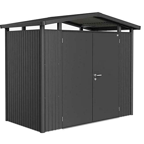 Biohort Heavy Duty Panorama P3 8x7 Double Door Metal Garden Shed Storage Dark Grey