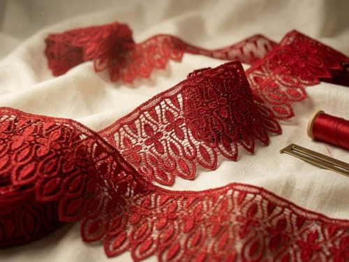 Image of Strala Red Color Laces for Dresses, Sarees, Lehenga, Suits, Bags, Decorations, Borders, Crafts and Home Decor,Blouse (3mtr) Design-801 (Pure red)