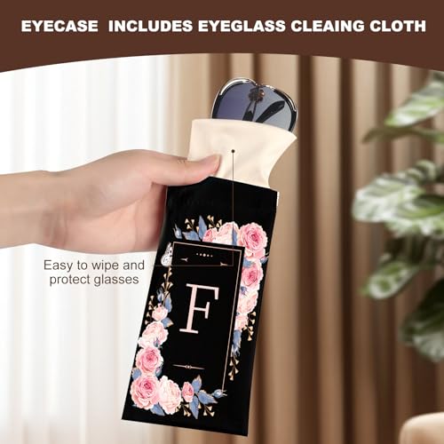 Image of Anikathy 2Pcs Initial Letter Sunglass Eyeglass Glasses Case Soft PU Leather with Cleaning Cloth Cute for Men Women Girs