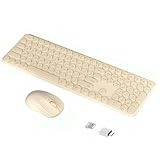 Wireless Keyboard Mouse Combo, 2.4Ghz Aesthetic Quiet Keyboard and Mouse Wireless, 110 Keys Full Size Ultra-Thin Cute Keyboard for Laptop, Computer, PC, Notebook, Windows, Mac OS (Khaki)