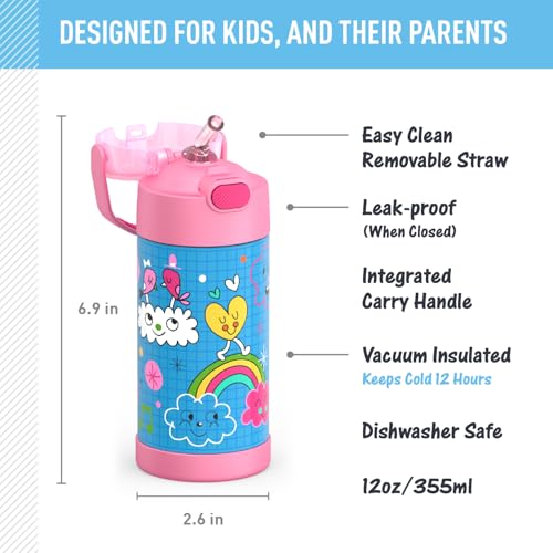 Image of THERMOS FUNTAINER Water Bottle with Straw - 12 Ounce - Kids Stainless Steel Vacuum Insulated Water Bottle with Lid, Sketchbook (Pack of 6)