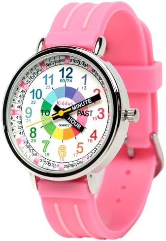 KIDDUS Educatief Kinder Horloge voor Jongens en Meisjes. Analoog Time Teacher Polshorloge met Oefeningen. Designed om te Helpen de Tijd te Leren. Neon