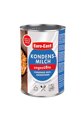 Euro-East Kondensmilch, ungesüßt Dosenmilch, weniger Fett als Sahne ideal für Kaffeesahne- 12er Pack in Metalldose x 410g