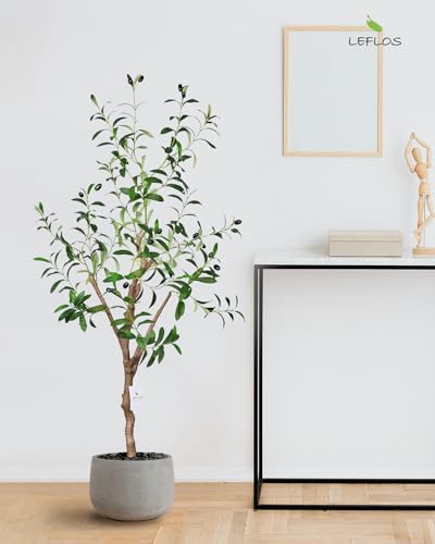 Leflos 2pcs 120cm künstliche Olivenbäume, nur für den Innenbereich mit lebendigem Stamm, verstellbarem Zweig und prallen Oliven, deko für Büro, Laden, Wohnung und Party