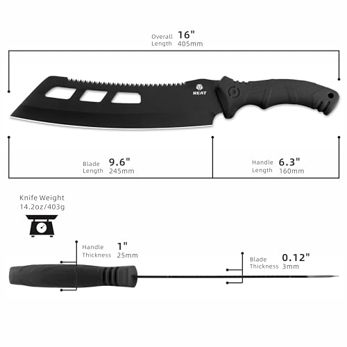 REAT Machete with Saw,16" Heavy Duty Machete with Sheath, Dual-Purpose Hunting Knife for Chopping and Sawing,Ergonomic No-Slip Handle,Machetes for Yard Work,Cutting Trees,Bushcraft,Gifts for Men,Women by REAT - Image 2