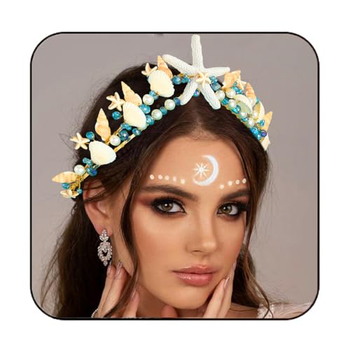 Fashband Tiaras y coronas bohemias de estrella de mar para novia, diadema de novia, diseño de conchas marinas doradas, diadema de playa, para mujer