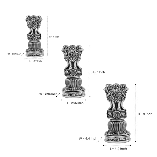 Image of Artarium Handcrafted 9 Inch Ashoka Ashok Pillar Idol Pillar Statue Showpiece for Car Dashboard Home Office Decor Table Showpiece Corporate Gifting - Silver