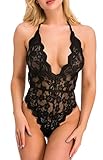 tuta scollo pizzo Lingerie. La lingerie sexy con elegante e delicato tessuto a rete trasparente con fiori e patchwork in pizzo, vi renderà molto sexy e seducenti durante le vostre serate romantiche.
