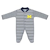 University of Michigan Wolverines Block M Striped Newborn Footed Baby Romper,Navy,3-6 Months