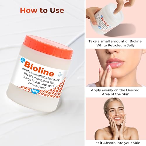 Image of Bioline White Perfumed Petroleum Jelly | Deep Moisture & Skin Protection | Heals Dry Skin, Chapped Lips, Cracked Heels & Minor Cuts | Daily Use for All Skin Types- 900g (Pack of 2)