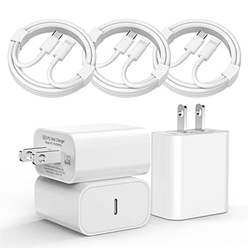 iPhone 14 Fast Charger, [Apple MFI Certified] 3-Pack 20W PD USB C Power Adapter Wall Fasting Charger with 6FT Type C to Lightning Cable Compatible with iPhone 14/13/12/11 Pro Max/XS/XR/X/8/SE/iPad