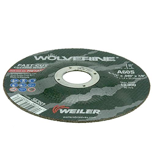 Image of Weiler 56393 4-1 /2 Inch Cutting Wheel, Wolverine AO Steel /Metal Fast Cutting, .045 inch A60S Type 27 7 /8 inch Arbor, Pack of 25