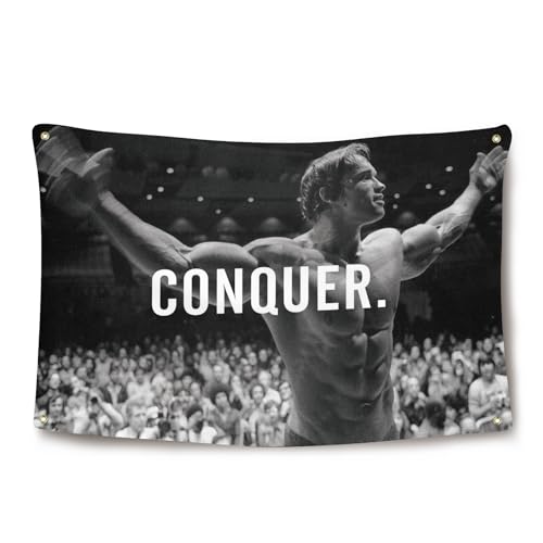 Conquer Flag for Arnold Schwarzenegger 35 Feet Inspirational Office Gym Wall Decor Flag Banner with 4 Brass Grommets for College Dorm Room Decor