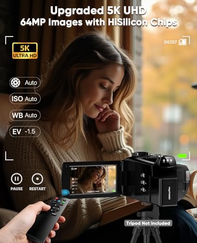 5K Video Camera Camcorder 8X Opitical Zoom Live Streaming Cameras 64MP WiFi Autofocus Vlogging Camera for Youtube with Full-color Night Vision, 3.6'' 270&deg; IPS Touchscreen 32GB Card Video Recorder