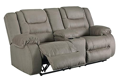 Signature Design by Ashley McCade Contemporary Manual Pull Tab Reclining Loveseat with Center Console, Gray