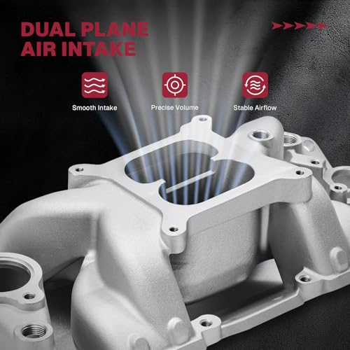 Image of 2026 7501 Intake Manifold Aluminum Performance Dual Plane Air-Gap Compatible with Chevy Small Block SBC 1955-86 262 265 267 283 302 305 307 327 350 400 V8 Engine, Silver
