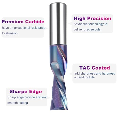 Image of SpeTool Downcut Spiral CNC Router Bit, 1 /2 Inch Shank 1 /2 Inch Cutting Diameter 1-1 /4 Cutting Length, TAC Coated Solid Carbide End Mill for Wood Carving