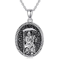 Medallas De La Santa Muerte De Plata YFN Collar de Santa Muerte de plata de ley La Santa Muerte, collar con colgante de la muerte santa, guadaña de la muerte, collar con dije de calavera de muerte, joyería mexicana, regalos para mujeres,