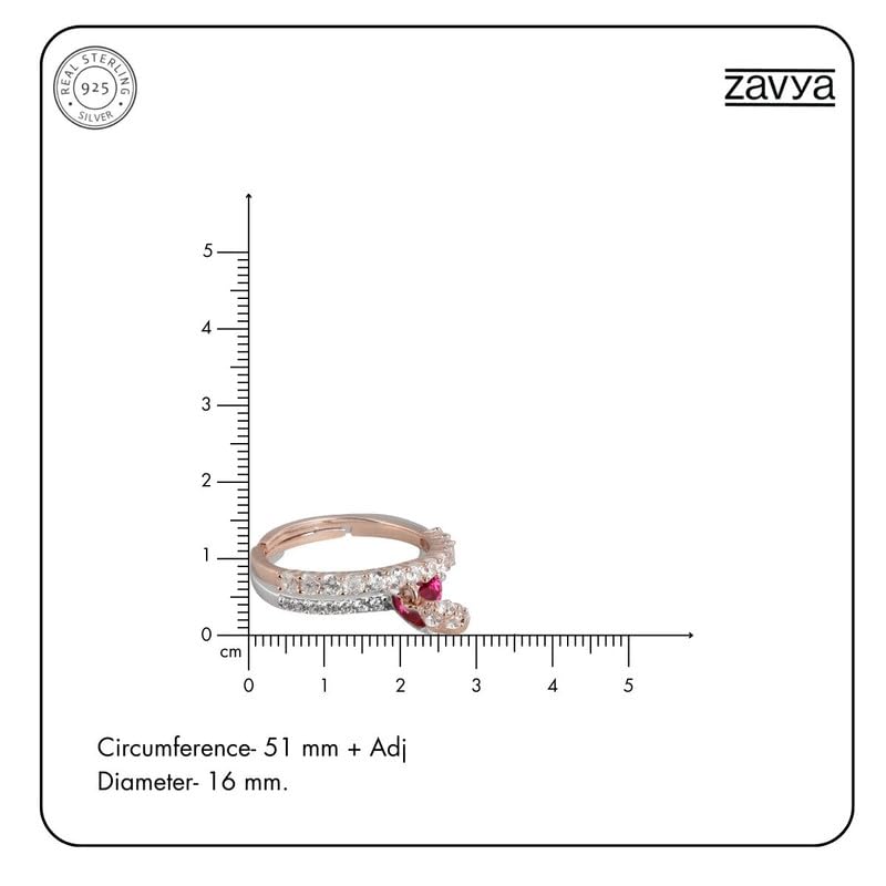 925 Sterling Silver CZ Drop Rose Ring with 925 Hallmark