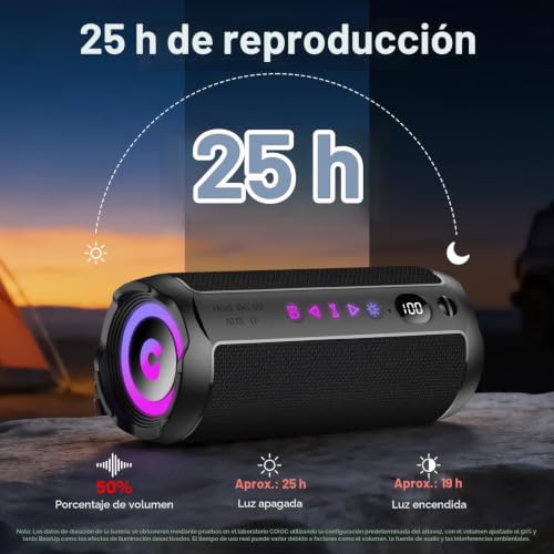 Miniatura 3 de Altavoz Bluetooth Portátil 25W, Potente Altavoz Bluetooth, Altavoces Graves Duales, 25H Reproducción, IPX7, RGB, Emparejamiento TWS, AUX, TF, USB, Ideal Para Actividades Aire Libre, Fiestas,Viajes.