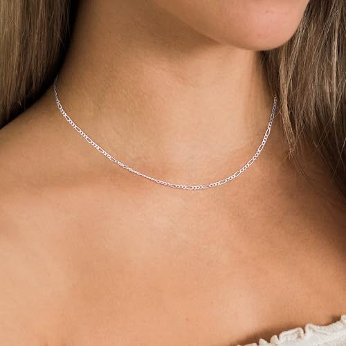 image for Freekiss Figaro Chain Necklace 925 Sterling Silver for Women 16+2 Inch
