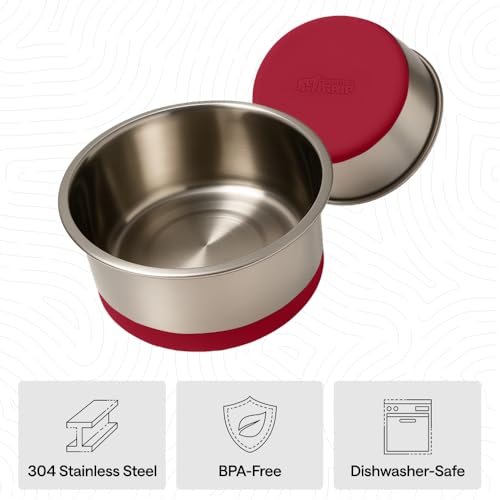 Image of GORILLA GRIP Dog Bowls, Food Grade 304 Stainless Steel, Holds 4 Cups Each (32 fl oz) Food and Water Bowl for Feeding Dogs and Cats, Dishwasher Safe, Rust Resistant, BPA Free Rubber Base Set of 2 Red