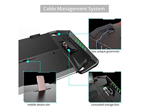 Image of Carbon X Pro Ergonomic Z2 Gaming Desk | Computer Gaming Desk with Retractable Cup Holder, Headset Hook | RGB Light (Black)