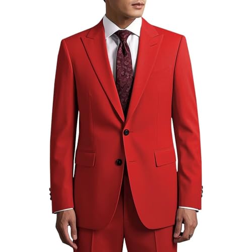2 Piece Mens Suit Slim Fit Mens Wedding Suits Peak Lapel 2 Button Lightweight Suits for Men Groom Formal