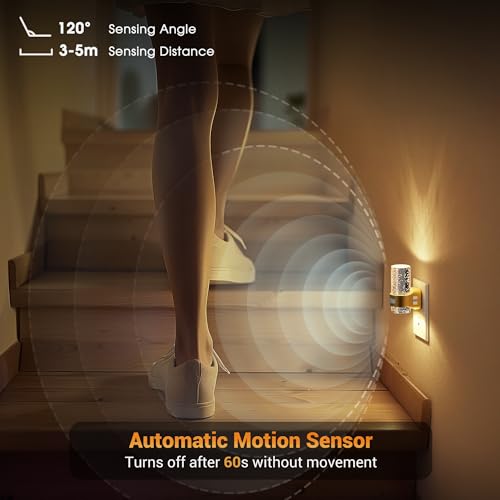 Image of JandCase Motion Sensor Night Light, 2 pack Mini Bubble Night Lights Plug into Wall, Soft White /Cool White /Amber 3 Light Color, Dimmable Night-Lights with Dusk to Dawn Sensor for Bathroom Hallway Rooms