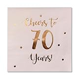 Cheers to 70 Years Cocktail Napkins | Happy 70th Birthday Decorations for Men and Women and Wedding Anniversary Party Decorations | 50-Pack 3-Ply Napkins | 5 x 5 inch folded (Pink)