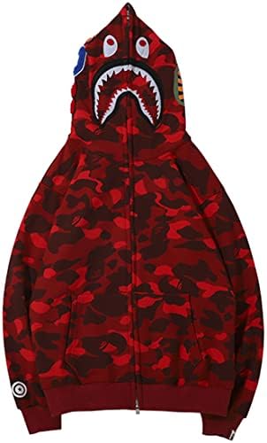 WINKEEY Boy's Hoodie Shark Head Fleece Long Sleeve Pullover Full Zipper Camouflage Sweatshirt (L,Wine)