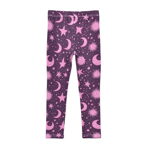 Pink Star Moon Sun Girls Leggings Ultra Soft Compression Yoga Gym Pants for Kids 4-10T2
