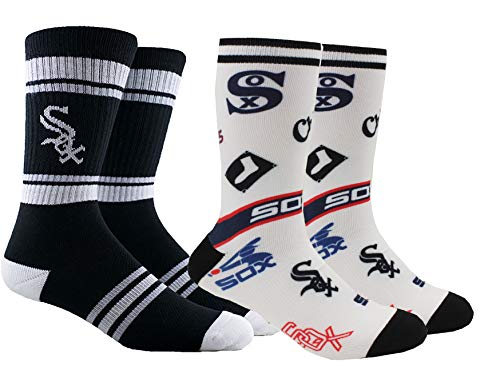 PKWY Unisex 2-Pack MLB Chicago White Sox Crew Socks (Large (Men's 6-12/Women's 8-12)
