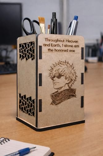 Image of Satoru Gojo Wooden Organizer Pen Stand | Anime Pencil Holder for Study Table | Jujutsu Kaisen Desk Accessories