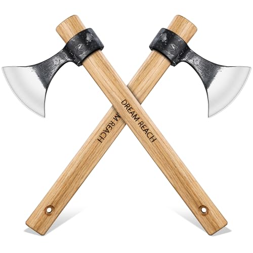 Dream Reach 2PCS Beil Axt - Handgeschmiedet Äxte Holz Spalten, Wikingeraxt mit Holzgriff für Garten Männer Geschenke
