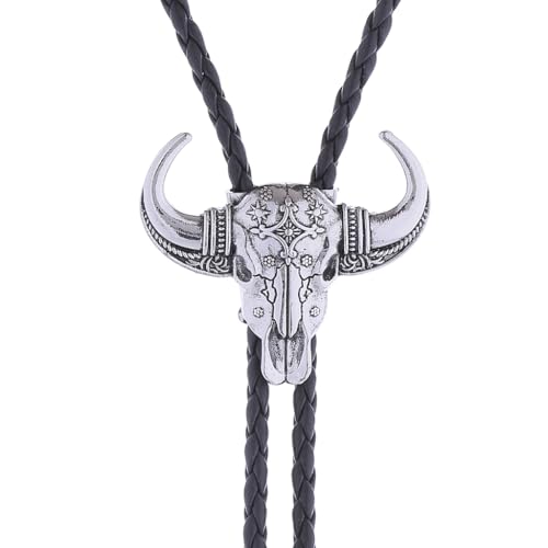 Image of GelConnie Longhorn Bull Bolo Tie for Men Native American Western Cowboy Leather Necktie Bolo Necklace for Women Gold Texas