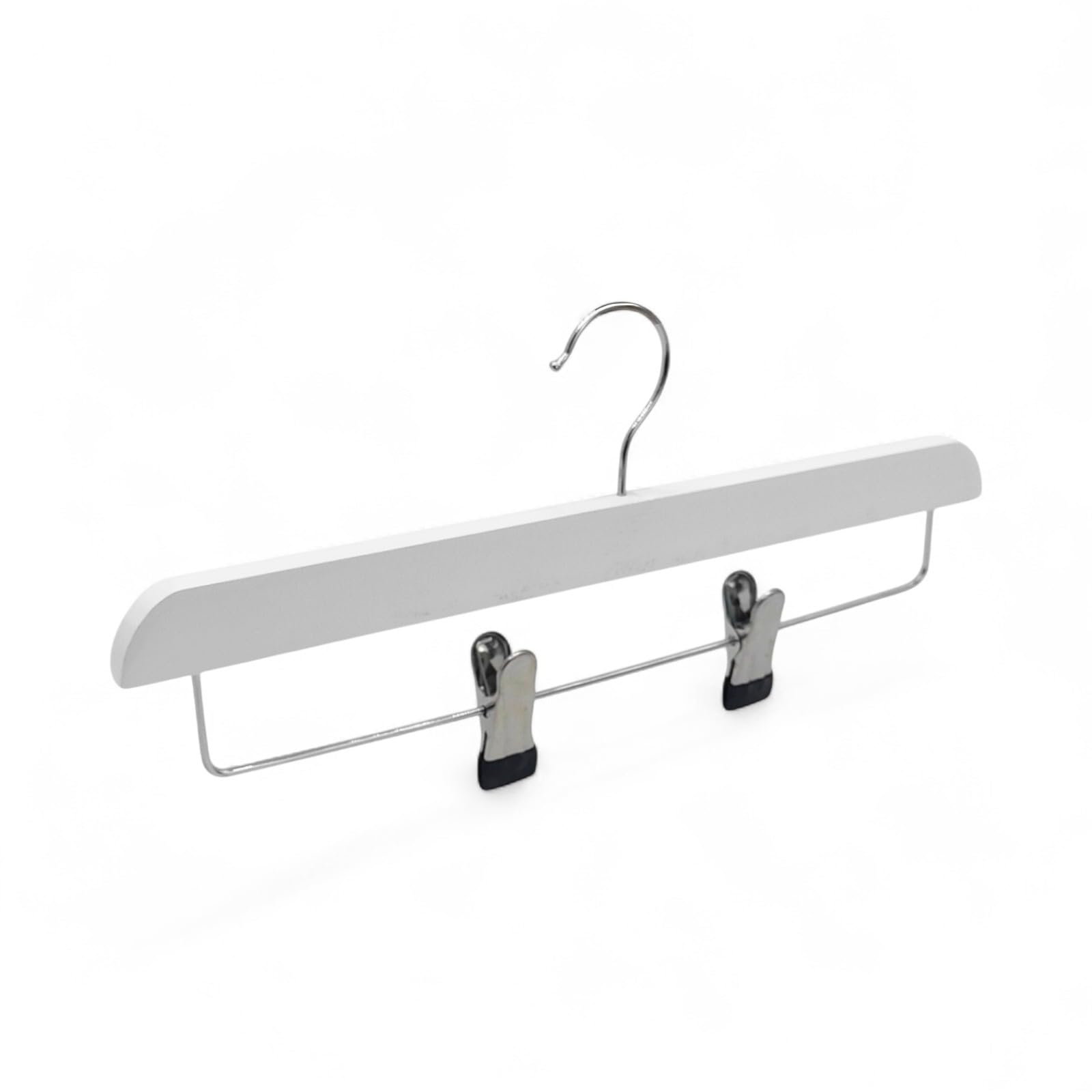 25x White Wooden Trouser & Skirt Clip Hangers 36cm with Adjustable Chrome Clips | Space Saving White Clip Hangers with 360° Swivel Hook | Strong Wooden Bar for Trousers, Skirts & Heavy Fabrics