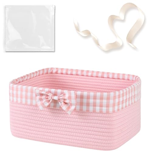 OIASKET Basket for Gifts Empty Large Gift Basket 13L with Gift Bag and Ribbon Woven Cotton Basket for Baby Showers Birthday Wedding Mothers Day 13.58x10x5.9 Pink