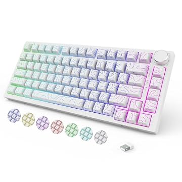 Wireless Mechanical Backlit Gaming Keyboard with Knob,Hot Swappable,White