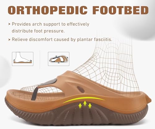 Image of COFACE Men Orthopedic Footbed Flip Flops Fabric Toe Post Beach Sandals Size 7-15