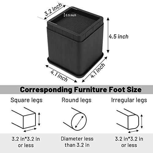Btsd-Home 4 Inch Or 8 Inch Bed Risers Heavy Duty Stackable Furniture Risers Bed Lifts Risers For Couch, Sofa, Desk Or Table Legs Extenders 4 Pack #TOP1
