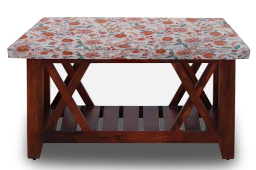 Image of The Furnishing Tree Elastic Cotton Rectangular Center Table Cover 14x24 in Inches Floral Multicolor on offwhite Base