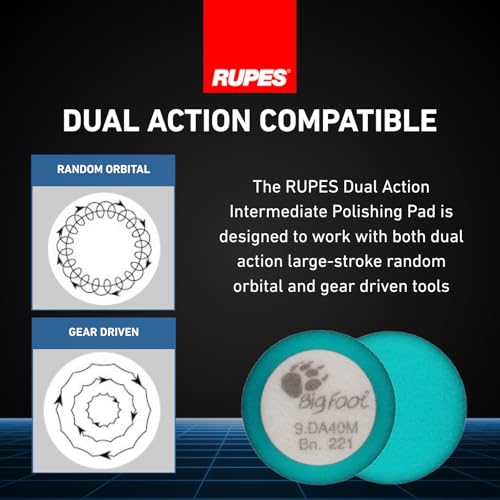 Image of RUPES 40mm Pack of 6 Light Blue D-A Intermediate Foam Polishing Pads | Ideal for Mild to Severe Paint Correction | Improves Finish Performance | Compatible with 1.5 inch Backing Plate