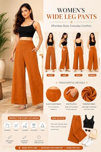Image of Women Airy Linen Wide Leg Pants | High Waist Casual Summer Trousers | Lightweight Breathable Palazzo Pants BPWLCB01 PRT