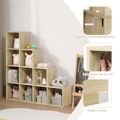 WOLTU Scaffale per Libri, Scaffale per Scale Con 10 Cubi, Libreria in Legno Ingegnerizzato Rovere Chiaro, per Camera da Letto, Soggiorno, Studio, Ufficio, 120x30x120cm, SK062hei - Immagine 4