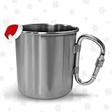 Stainless Steel Mug with Handle - Coffee Camping Mug with Carabiner Handle...