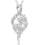 Mother's Day Gifts Necklace for Daughter from Mum & Dad- 925 Sterling Silver Heart Cubic Zirconia Pendant Necklace for Christmas Birthday, 45+5cm