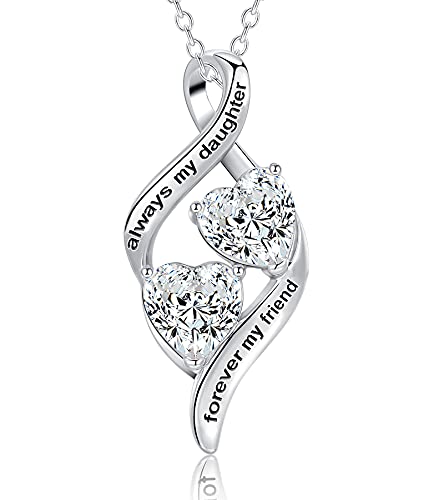 Image of Mother's Day Gifts Necklace for Daughter from Mum & Dad- 925 Sterling Silver Heart Cubic Zirconia Pendant Necklace for Christmas Birthday, 45+5cm