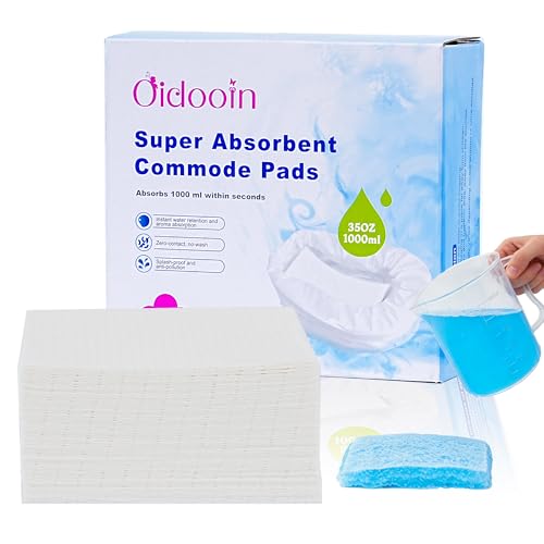 Oidooin 50 Pcs Super Absorbent Commode Pads | Locks Odor & Prevents Splash | Disposable Bedside Commode Liners Pads with Absorbent Gel for Adult Portable Toilet Chair Seat Bucket Medical Care